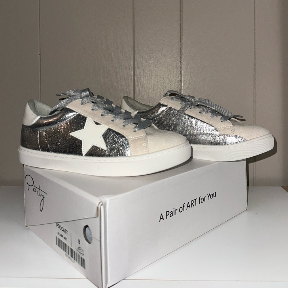 Silver and White Star Sneakers